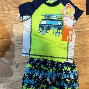 Green and Blue Kids Swim Trunks
